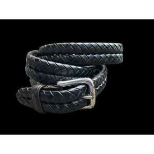 Fossil Black Leather Braided Belt Mens Size 40 Silver Buckle Woven New 90s Y2K